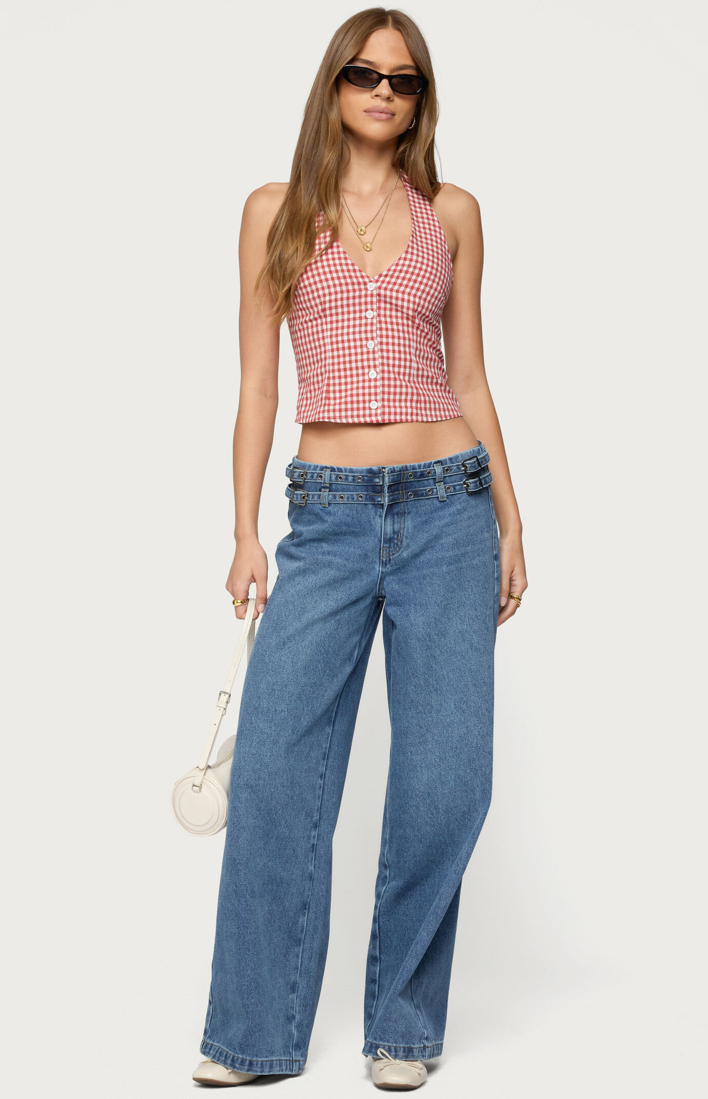 Edikted Livia Double Belt Low Rise Jeans