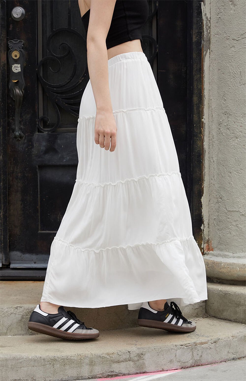 John Galt White Izzy Tiered Maxi Skirt PacSun