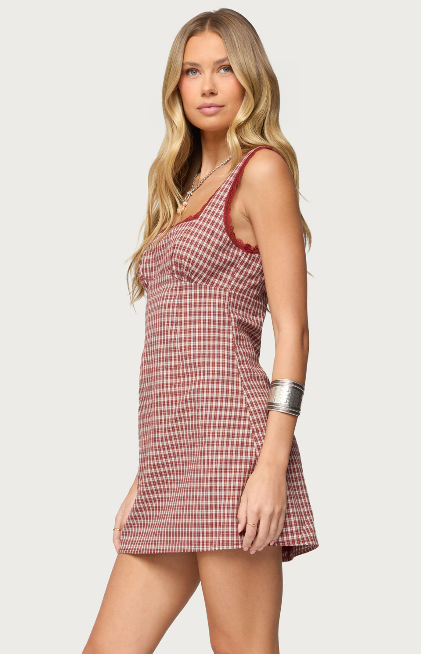 Edikted Clarren Lacey Gingham Mini Dress