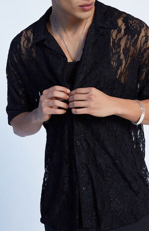 Oversized Scallop Lace Camp Shirt image number 2