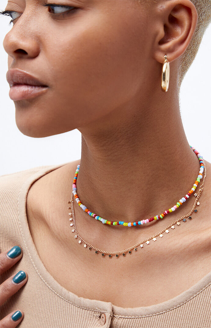 LA Hearts Layered Beaded Star Necklace PacSun