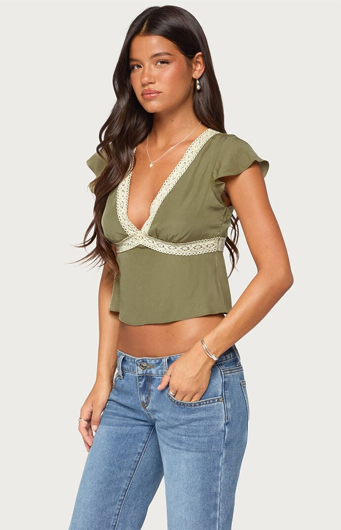 Edikted Kaela Lace Flutter Sleeve Top