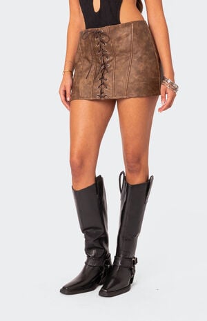 Ainsley Lace Up Faux Leather Mini Skirt image number 2