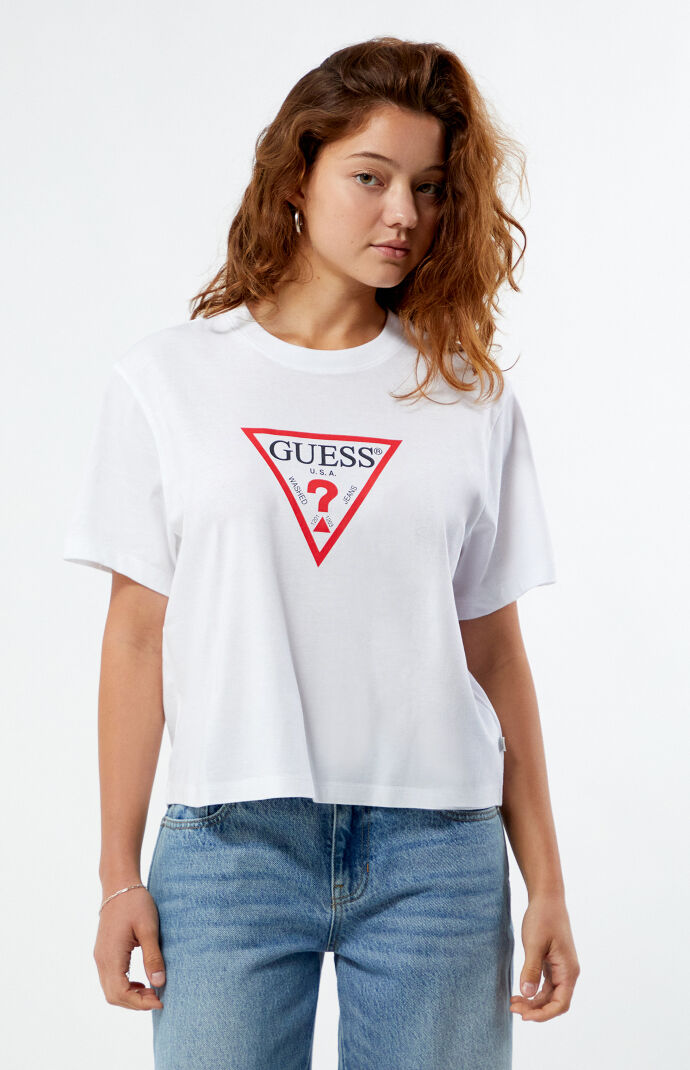 Guess Women s Boxy Iconic T Shirt in White Size Xs