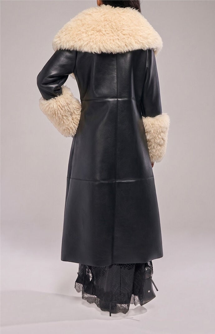 AZALEA WANG Fluffy Black Faux Fur Trench Coat | Pacsun