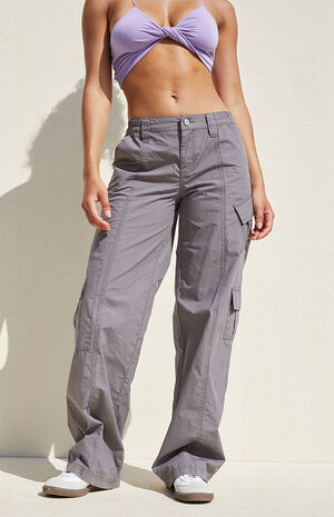 Gray Low Rise Cargo Puddle Pants image number 2