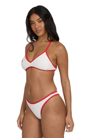 Red & White Ribbed Hike High Cut Cheeky Bikini Bottom image number 2