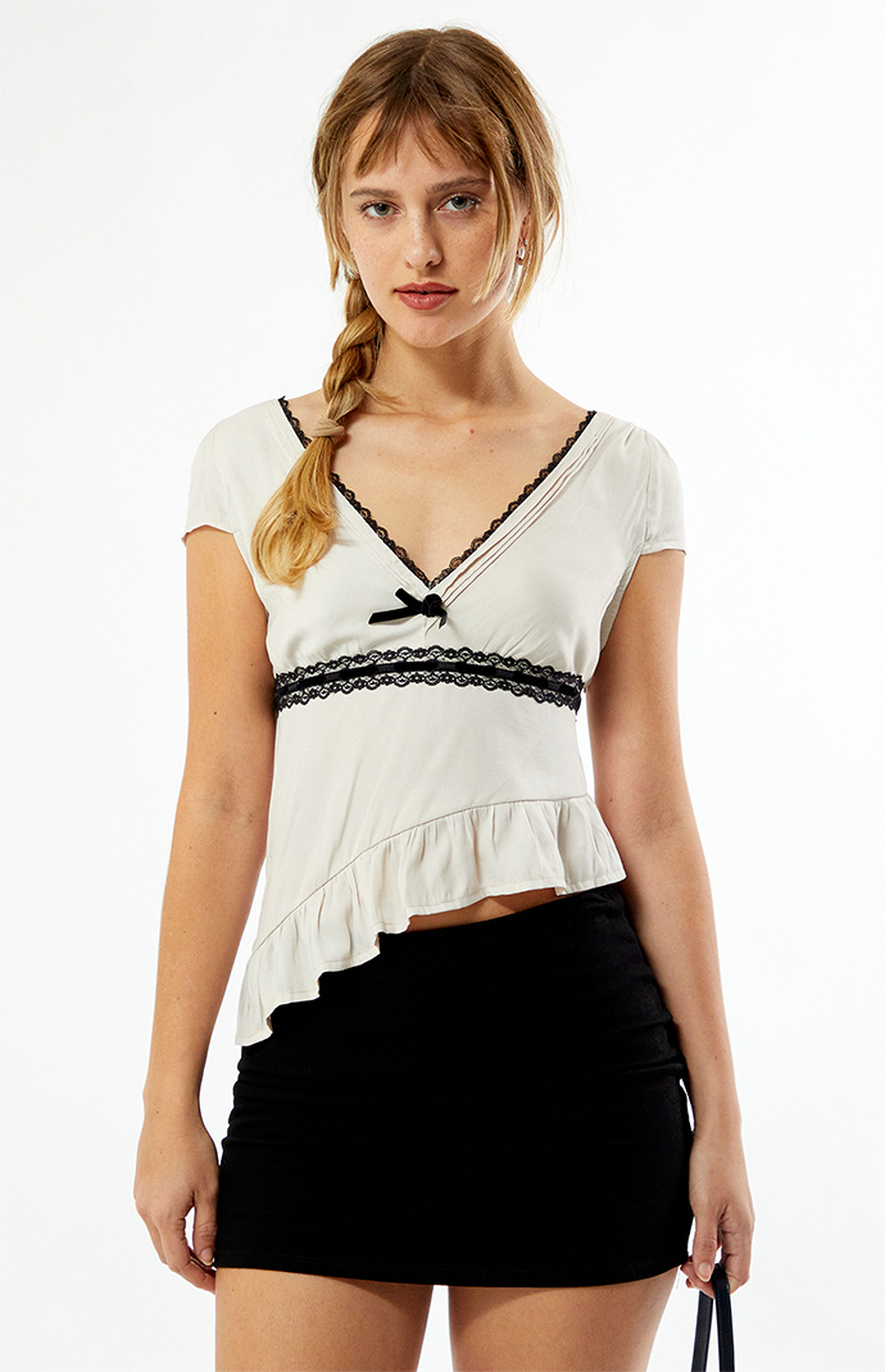 Lace Trim Asymmetric Strappy Tops