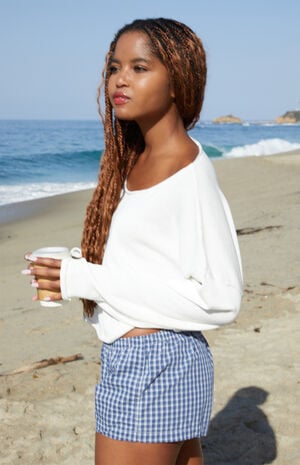 Blue & White Plaid Keira Boxer Shorts image number 3