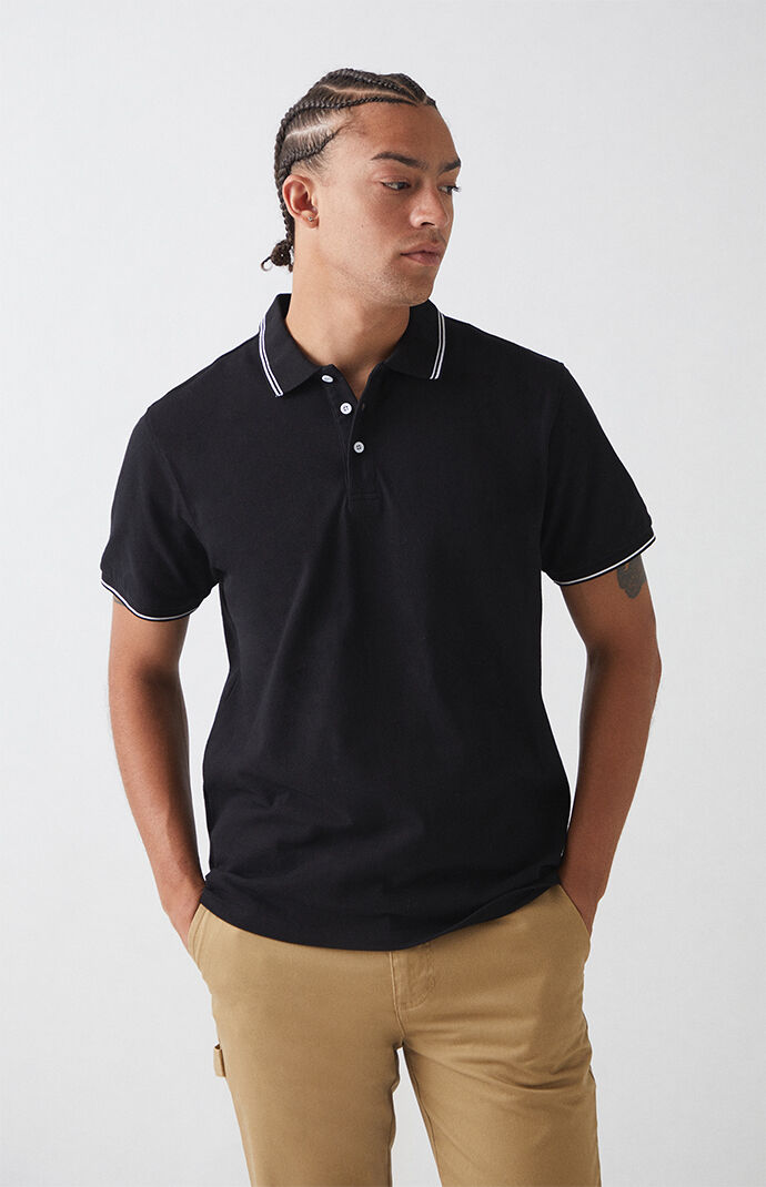 Black Pique Stripe Polo Shirt