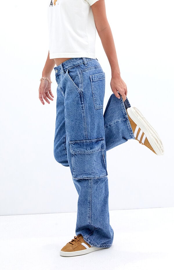 Casey Medium Indigo Low Rise Baggy Cargo Jeans