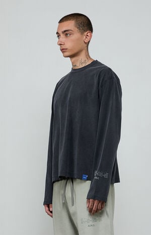 Black Vintage Wash Heavyweight Oversized Long Sleeve T-Shirt image number 5