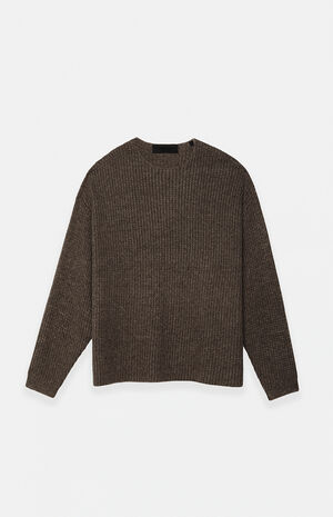 Brown Heavy Waffle Knit Crew Neck Sweater image number 1