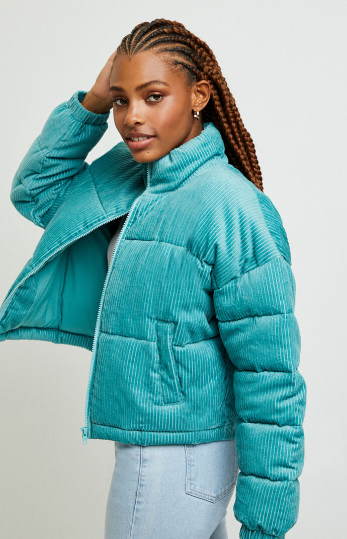 Blue corduroy puffer top jacket