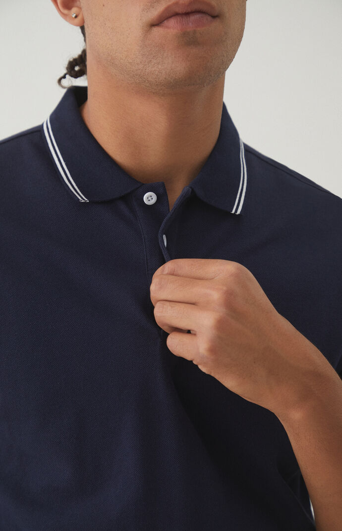 Navy Pique Stripe Polo Shirt