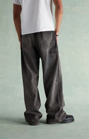 Tinted Black Washed Drawstring Extreme Baggy Jeans image number 4