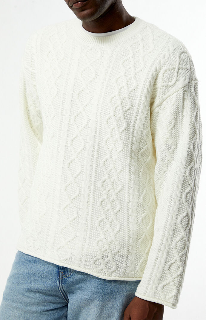 Pacsun Cream Nuwave Cable Knit Crew Neck Sweater
