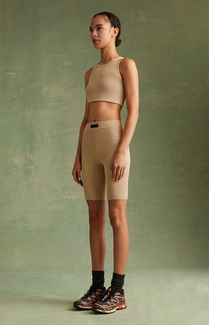 Fear of God ESSENTIALS Women's Gold Heather Sweater Knit Biker Shorts