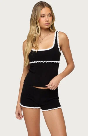 Saffra Contrast Ruffle Knit Top image number 1