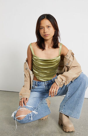 Ruched Satin Corset Top image number 2