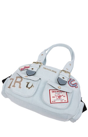 Light Blue Multi Patch Satchel Bag image number 3