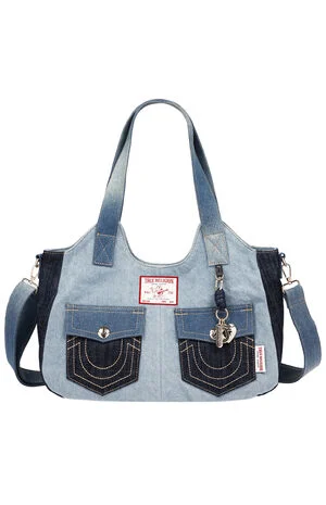 Color Block Denim Soft Satchel Bag image number 1
