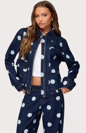 Leyah Polka Dot Oversized Denim Jacket image number 1