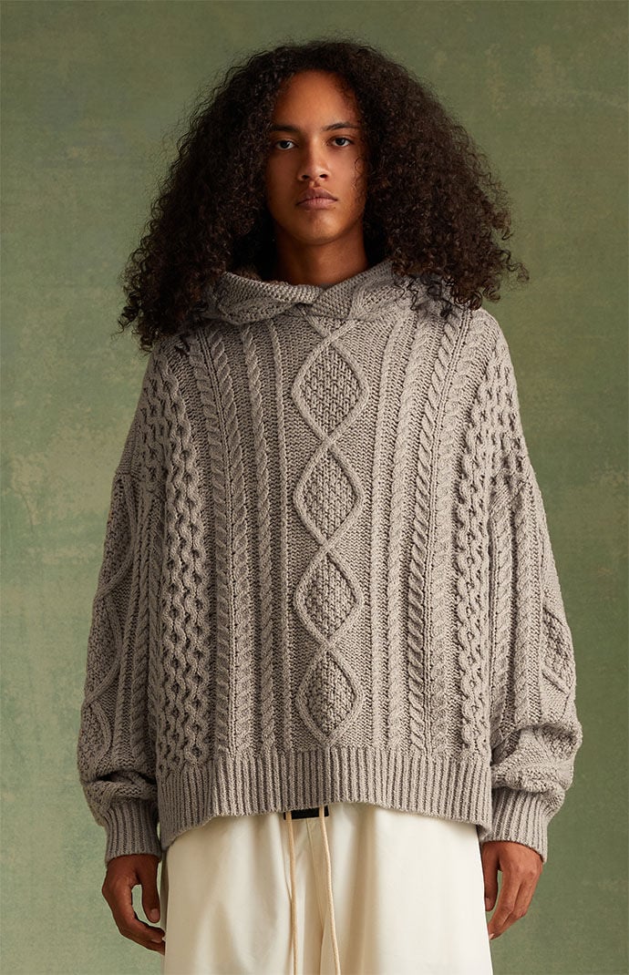 Fear of God Essentials Cable Knit Hoodie Silver Cloud Men's