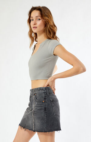 Black Recrafted Icon Denim Mini Skirt image number 3