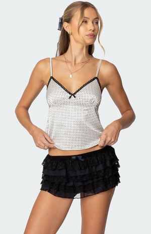 Polka Dot Satin Lace Trim Top image number 1