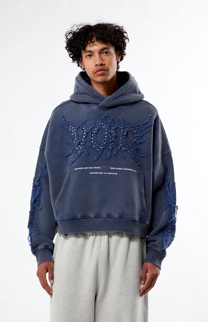 Pacsun BlueÂ Void Raw Applique Cropped Hoodie
