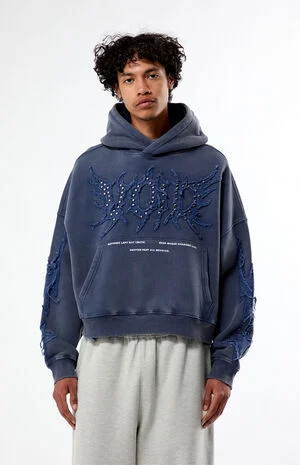 Blue&nbsp;Void Raw Applique Cropped Hoodie image number 1