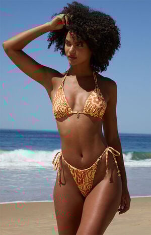 Brown Flower Print Spring Charm Side Tie Bikini Bottom image number 2