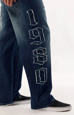 Dylan Baggy Jeans Frayed 1980 Applique Dark Blue image number 3