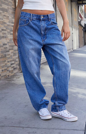 Medium Blue Straight Leg Baggy Jeans image number 2