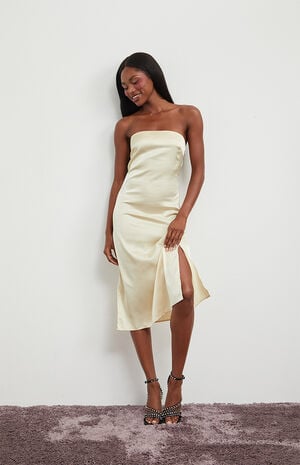 Strapless Satin Midi Dress image number 1