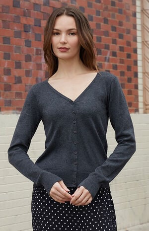Dark Gray V-Neck Button Cardigan image number 3