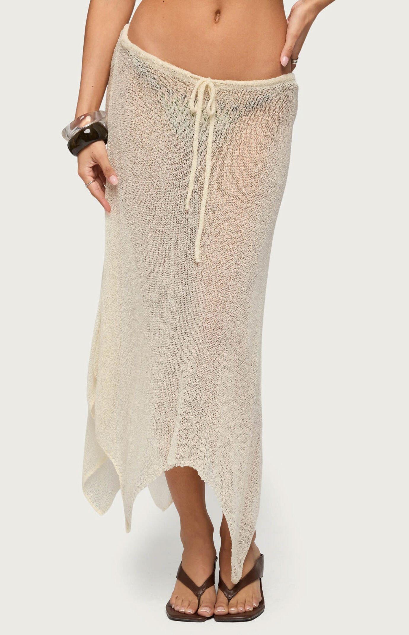 Edikted Isla Handkerchief Sheer Knit Midi Skirt