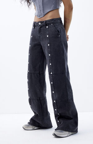 Casey Black Low Rise Seam Baggy Jeans image number 1