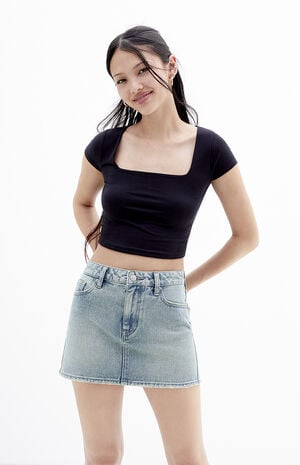 Medium Indigo Mid Rise Denim Mini Skirt