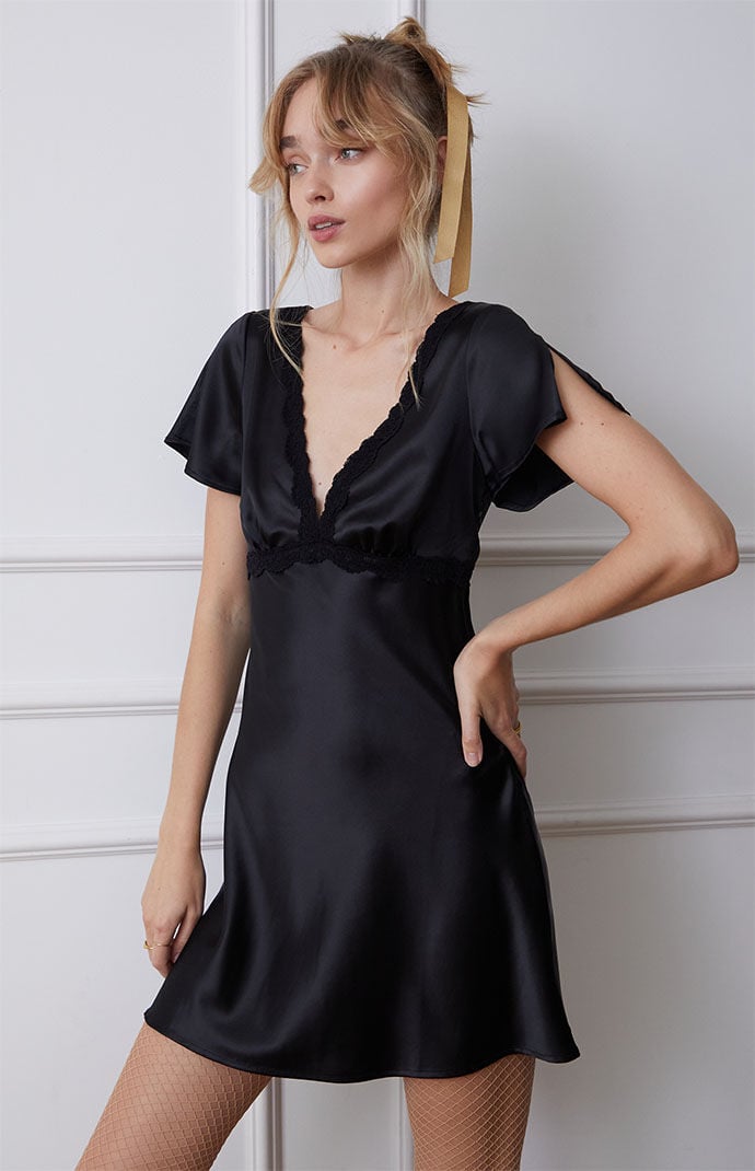 LA Hearts Lace Trim Satin V-Neck Mini Dress | PacSun