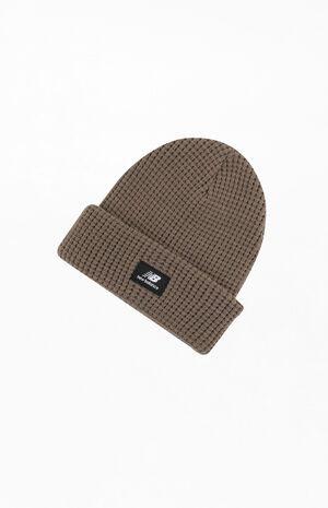 New Balance Brown Knit Waffle Cuffed Beanie image number 1
