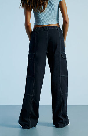Black Cargo Low Rise Puddle Pants image number 4