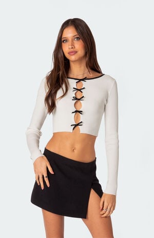 Billy Bow Cut Out Ribbed Crop Top image number 1