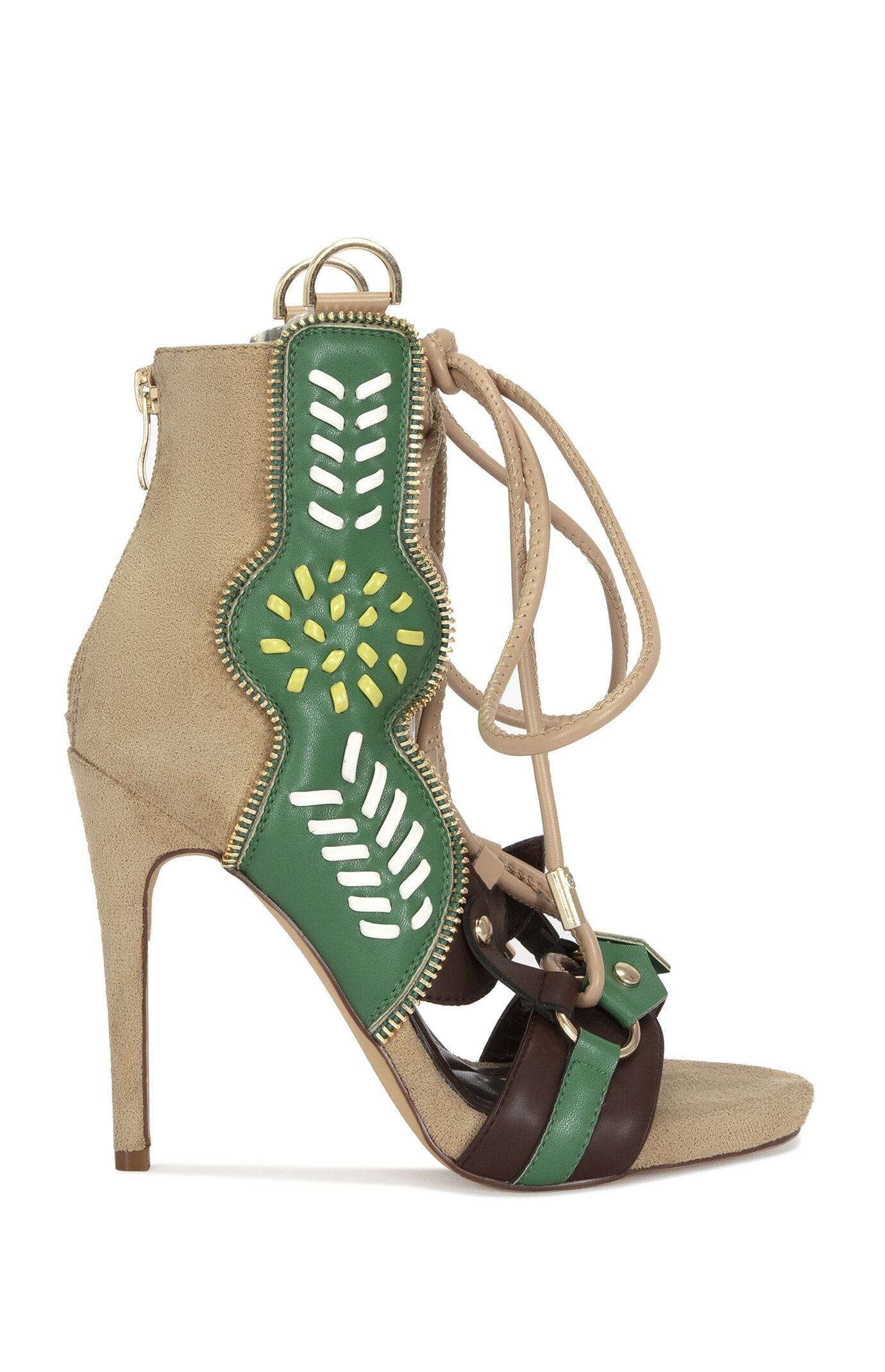 AZALEA WANG Women's Shainia Green Western Gladiator Stiletto Heels
