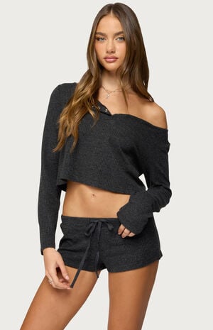 Teddy Cropped Waffle Top image number 1