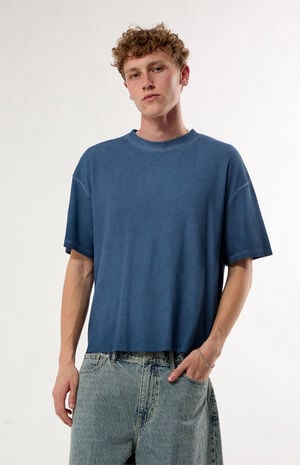 Blue Oil Dye Waffle Knit T-Shirt image number 1