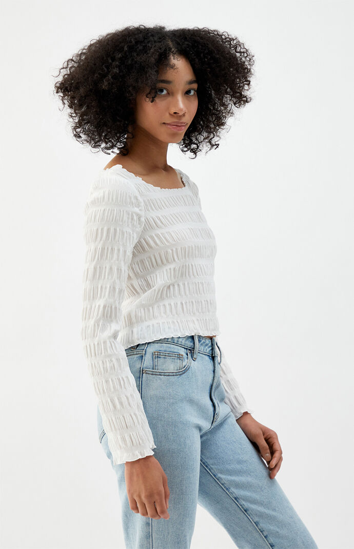 Shirred Long Sleeve Top