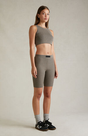 Women's Heather Grey Sweater Knit Biker Shorts image number 2