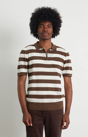 Striped Zip Knit Polo Shirt image number 2